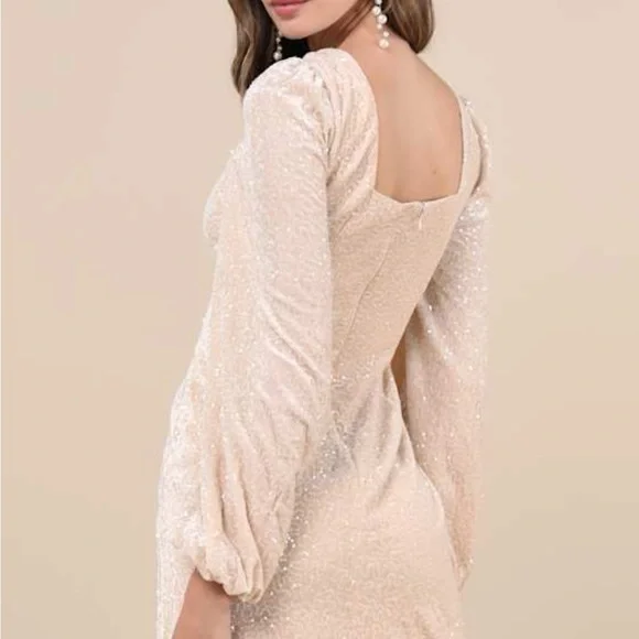 Precise Radiance Beige Velvet Sequin
Long Sleeve Mini Dress - Picture 3 of 3